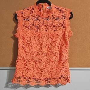 Nanette Lepore Vibrant Coral Lace Blouse